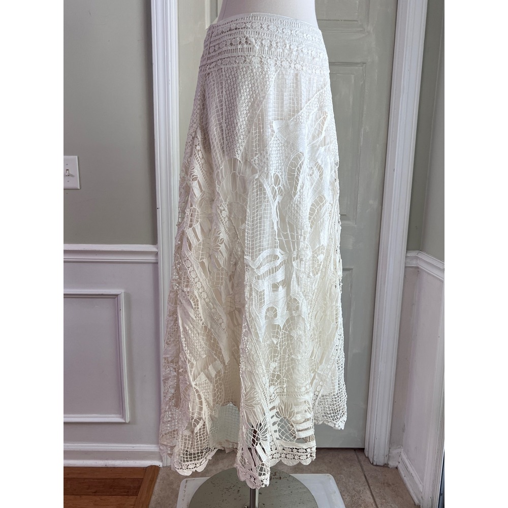 Farm Rio Maxi Skirt S Womens Guipure Lace Butterfly Off White Boho Romantic - Picture 13 of 15